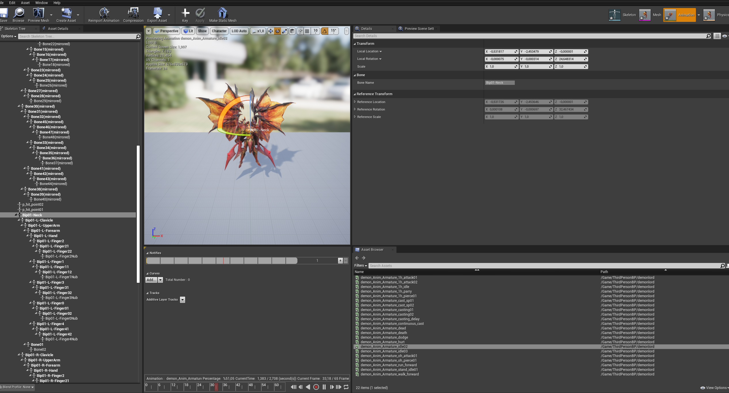Unreal Engine asset preview (character/rig)